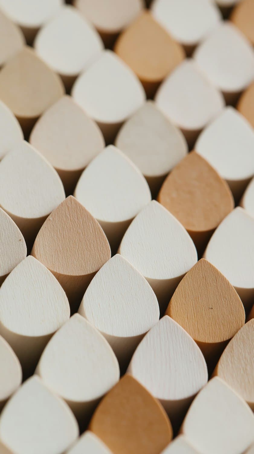 Close-up of interlocking wooden blocks in warm beige tones